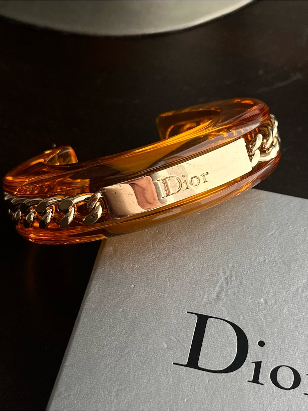 Authentic Vintage Dior Rare Runway John Galliano Amber Resin Gold Chain Bangle - Picture 3 of 6